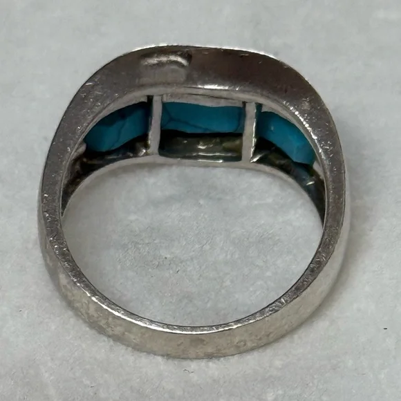 Sterling Silver Turquoise and Cubic Zirconia Inlay Ring Size 8 - Picture 2 of 5